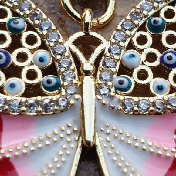 Butterfly Evil Eye Necklace 18 K Gold Plated Enamel Pendant Jewelry Accessory - Picture 2 of 3